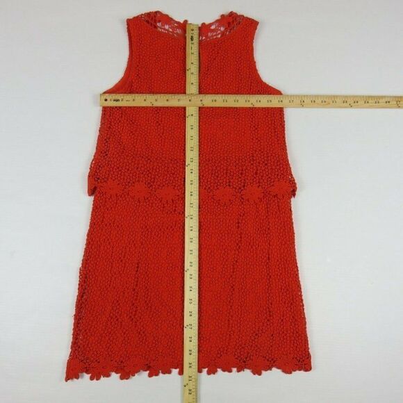 TOPSHOP Dress Floral Crochet Orange Lined V-Neck Mini Sleeveless Women's Size 4 - Picture 8 of 10